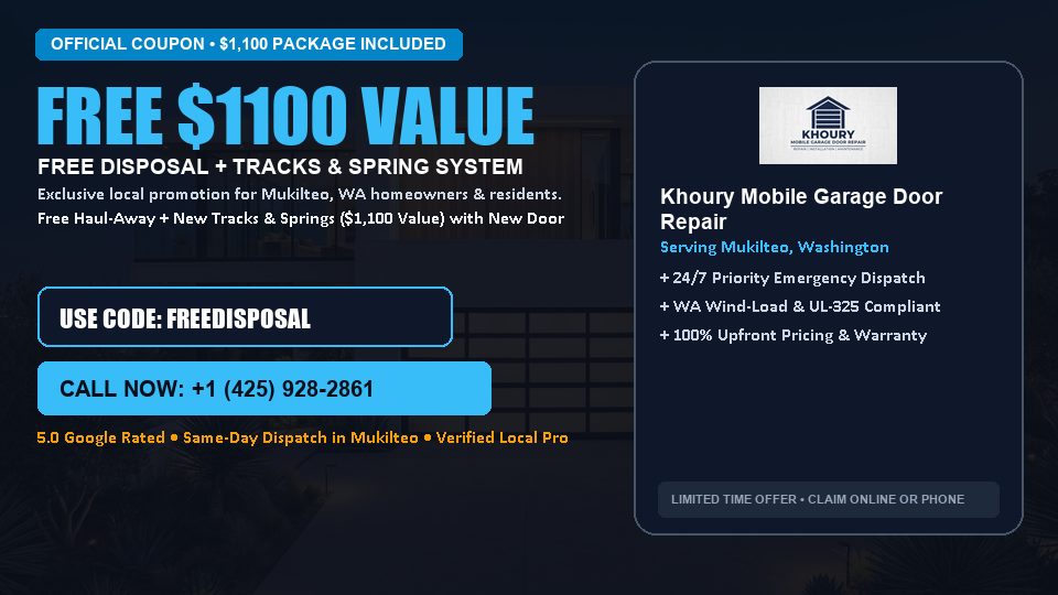 FREE Old Door Haul-Away & Heavy-Duty Tracks in Mukilteo, WA - Khoury Mobile Garage Door Repair